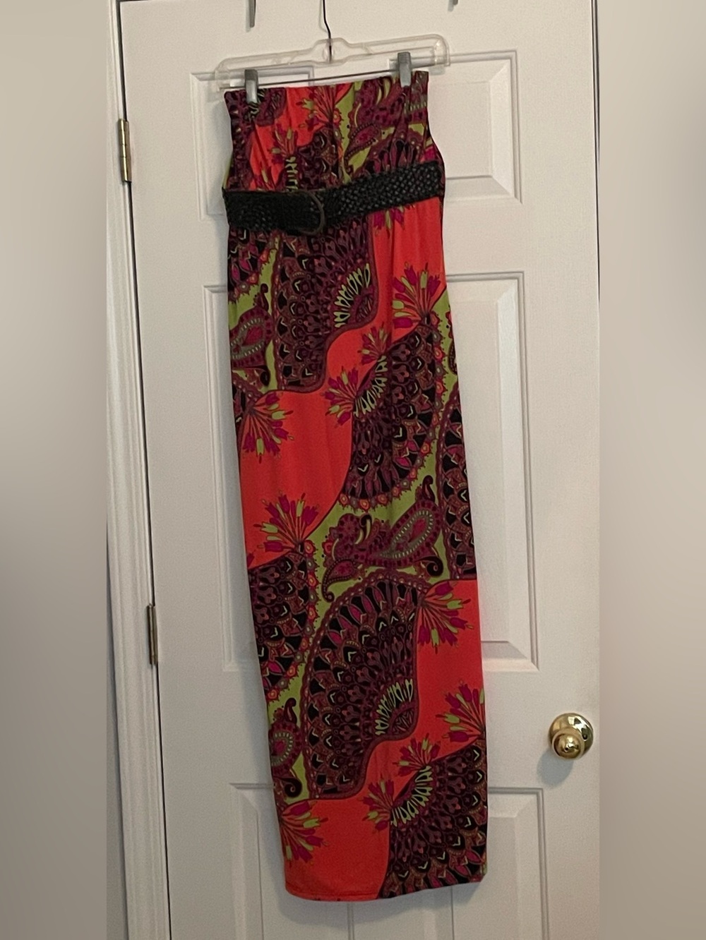 Vintage Strapless Orange Print Maxi